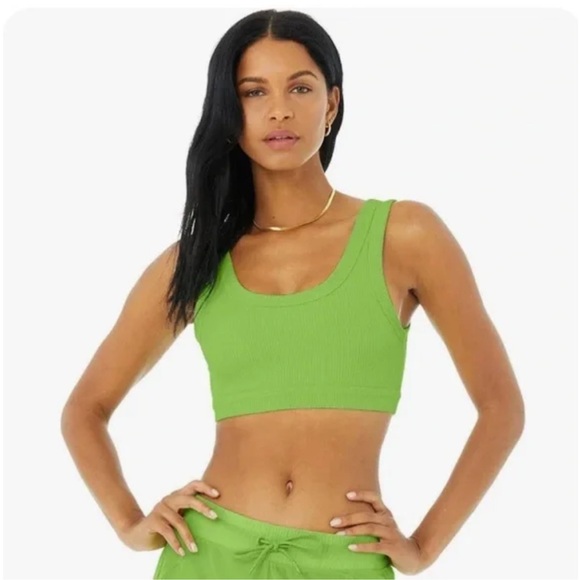 Alo Yoga Wellness Ribbed Sports Bra Green Apple Size Small - Picture 2 of 7